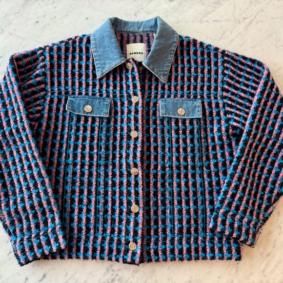 Sandro - Denim and tweed coatigan - Picture 7 of 9